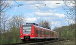 Die Rhein Niers Bahn (RB 33) ist unterwegs nach Aachen. Hier zu sehen im Gleisbogen bei Rimburg unweit von Übach-Palenberg auf der Kbs 485 am 04.April 2016.