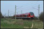 Br 427 Flirt mit dem RE-9 aus Sassnitz nach Rostock. Aufgenommen am 12.04.08 in Bentwisch