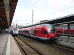 In Stralsund trifft der Hanseexpress (FLIRT, ET 429) auf VT 646 der Usedomer Bderbahn  17.Mai 2009