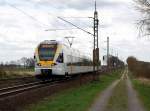 Nachschu auf den ET 7.13 der Eurobahn, soeben hat er den Bahnhof Boisheim verlassen und der nchste Halt auf der Strecke ist Dlken.2.4.2010