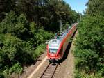 429 028 am 01.Juli 2010,als RE Stralsund-Binz bei Prora.Die Aufnahme entstand von der Straenbrcke Prora-Mukran.