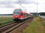 429 028 erreichte am 26.Juli 2010 mit dem RE 33311 Stralsund-Binz das Ende der zweigleisigen Strecke Altefhr-Lietzow vor Lietzow,weiter geht es nur noch eingleisig.