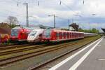 S-Bahn Rhein Main 430 xxx, DB Fernverkehr ICE4 412 xxx und DB Regio Doppelstockwagenzug am 29.04.23 in Hanau Hbf Südseite als Übungsobjekte für die Feuerwehr 