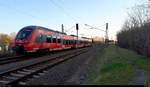 Ein  neues  Gesicht bei der S-Bahn Mitteldeutschland...
442 102 (Bombardier Talent 2) des Rhein-Sieg-Express (DB Regio NRW) als S 37756 (S7) von Halle(Saale)Hbf Gl. 13a nach Halle-Nietleben erreicht den Hp Halle Zscherbener Straße auf der Bahnstrecke Merseburg–Halle-Nietleben (KBS 588). [10.4.2018 | 19:06 Uhr]