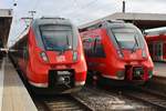 442 766-2 trifft am 15.11.2018 als S1 von Nürnberg Hauptbahnhof nach Lauf(links Pegnitz) im Nürnberger Hauptbahnhof auf 442 770-4  Grub a.