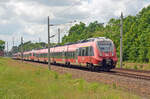 Drei fünfteilige Talent-2-Triebzüge rollten am 06.06.22 durch Burgkemnitz Richtung Wittenberg. Angeführt von 442 331 folgten 442 332 und 442 351.