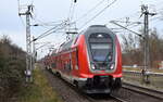 DB Regio AG - Region Nordost, Fahrzeugnutzer: Regionalbereich Mecklenburg-Vorpommern, Schwerin mit  445 007  (NVR:  91 80 0445 007-1 D-DB.... ) als RE3 Richtung Bahnhof Berlin-Gesundbrunnen (Umleiterverkehr)am 24.01.25 Durchfahrt Bahnhof Berlin-Hohenschönhausen.