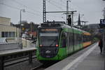 Nachschuß auf die S42 Doppeleinheit bestehend aus den AVG-Triebwagen 925 und 930 die am Montag den 17.2.2020 im Bahnhof Sinsheim Museum/Arena stehend und gen Heilbronn Willy- Brand-Platz fahrend zu sehen sind.