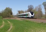 Coradia Continental 1440 707 fuhr am 21.04.16 wieder eine Testfahrt von Dresden nach Hof und zurück. Hier zu sehen an der Schöpsdrehe bei Plauen/V.