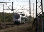 1443 131 verlässt deh Bahnhof Elsterwerda Biehla, als S-Bahn nach Gaschwitz. 24.10.2020 10:14 Uhr.
