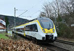 8442 623 der SWEG führt einen RE10A nach Heilbronn Hbf und ist hier in Neckargerach bei der Durchfahrt am 28.1.2023 von mir abgelichtet worden.