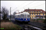 Mit Herrn Horst Troche als Lokführer kam am 14.4.1992 der Gläserne Zug 491001 durch Heidkrug. Der Triebwagen war an diesem Tag unterwegs nach Delmenhorst mit dem Ziel Harpstedt.