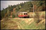 DR Triebwagen 479203 am 9.10.1992 um 13.37 Uhr als Zug 14073 auf der Fahrt nach Cursdorf.