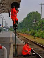 Wartungsarbeiten am 13.06.2013 an den Signalen im Bahnhof Puttgarden.