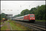DB 101076-8 mit Preiswerbung kommt hier am 3.9.2006 mit einem Intercity in Richtung Osnabrück durch den Bahnhof Natrup Hagen.