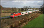 Am 21.1.2007 war 101028 mit einem Intercity nach Passau um 13.45 Uhr in Hasbergen unterwegs.