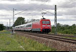 Nachschuss auf 101 042-0 als umgeleiteter IC 1954 (Linie 51) von Leipzig Hbf nach Köln Hbf, der beim Autobahnzubringer zwischen Zscherben und Angersdorf auf der Bahnstrecke Halle–Hann.