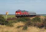 218 369-7 und 218 344-0 verlassen am 6.08.09 mit dem IC 2310 aus Frankfurt (M) Hbf den Hindenburgdamm und werden gleich Morsum auf dem Weg nach Westerland/Sylt durchfahren.