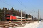 101 131-1 zieht eine Ex Metropolitan Garnitur als ICE von Mnchen nach Augsburg.
Aufgenommen am 21.02.12 in Hrbach.