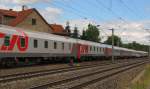 Russian Railways Schlafwagen im EN 452 von Moskva Belorusskaja nach Paris Est, am 21.06.2013 in Erfurt Bischleben.