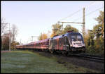 BTHVN - Was ist das für eine Bahngesellschaft, dachte ich im ersten Moment, als der Taurus ES 64U2-010 mit einem Euroexpress Zug am 8.11.2019 um 10.12 Uhr in Hörstel auf mich zu kam.