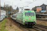 101 005-7  DEVK  DB mit EC9 nach Basel in Wuppertal Steinbeck, Februar 2024.