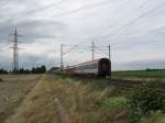 Ein EC114 von Klagenfurt nach Dortmund Hbf mit +10.Dieser Zug wurde wegen Bauarbeiten ber Gro-Gerau umgeleitet.Am 08.07.08 bei der durchfahrt in Lampertheim.