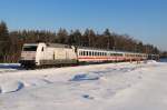 101 034 (In Form) mit EC 319 bei Haspelmoor (18.02.2009)