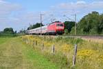 DB Fernverkehr 120 144 mit Ersatz-IC 2907 Ostseebad Binz - Stuttgart Hbf (Hüde, 27.06.19).