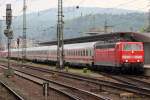 181 213-0 mit IC 134 nach Luxemburg bei der Abfahrt in Koblenz Hbf.