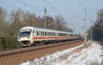 Der mit einer Lok der BR 101 bespannte IC 2356 fuhr am 30.01.14 durch Burgkemnitz Richtung Bitterfeld.