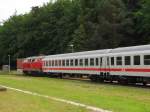 DB 218 366-3 mit dem Uex 2427 nach Köln Hbf, am 29.05.2014 abgestellt in Heringsdorf (Usedom).