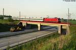 IR 2289 im Abendlicht mit einer 101 als Zuglok auf der Brcke ber die A4 bei Oberlichtenau am 16.05.06.