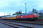 218 390-3 MEG 304 mit einem Messzug in Coburg am 11.02.2016.