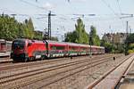 Am 25.08.2015 durchfuhr 1116 211  Spirit of Munich  mit ihrem RailJet aus Richtung Ostbahnhof durch München Heimeranplatz gen Hauptbahnhof.