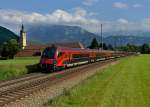 Ein Railjet von Bregenz nach Wien West am 11.08.2012 unterwegs bei Niederaudorf.