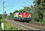 Nachschuss auf 265 300-4 (V 180 | Voith Gravita 15L BB) der Hohenzollerischen Landesbahn (HzL | Südwestdeutsche Landesverkehrs-AG (SWEG)), die von 111 025-3 der Train4Train GmbH nahe Bruchsal