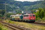 115 114 DB mit 212 372, E03 001, 111 001 & E40 128 von Koblenz nach Altenbeken in Wuppertal Steinbeck, am 30.06.2023.