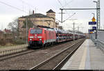 Autotransportzug (Škoda) mit 189 004-5 (Siemens ES64F4) DB durchfährt den Hp Zerbst/Anhalt auf der Bahnstrecke Trebnitz–Leipzig (KBS 254) Richtung Trebnitz.