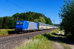 185 523 ATLU/TXL mit einem ARS Altmann Autotransportzug bei Postbauer-Heng Richtung Nürnberg, 31.07.2020