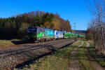 193 756 ELL/RTB Cargo  Vectron #750  und 193 999 Railpool/RTB Cargo  Györ  mit einem Hödlmayr Autotransportzug bei Postbauer-Heng Richtung Nürnberg, 02.03.2021