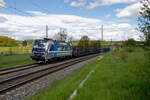 193 999 Railpool/RTB Cargo  Györ  mit einem leeren Autotransportzug bei Lehrberg Richtung Ansbach, 22.05.2021