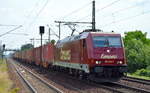 Emons Bahntransporte GmbH mit  185 632-7  [NVR-Number: 91 80 6185 632-7 D-ATLD] und Containerzug am 30.05.18 Dresden-Strehlen.