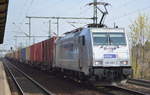 METRANS Rail s.r.o. mit  386 034-3  [NVR-Number: 91 54 7386 034-3 CZ-MT] und Containerzug am 02.04.19 Dresden-Strehlen aus Tschechien kommend.