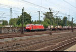 Containerzug mit 152 162-4 DB durchfährt den Bahnhof Hamburg-Harburg auf Gleis 9 Richtung Hamburg-Wilhelmsburg.