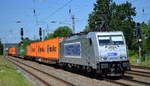 METRANS Rail s.r.o., Praha [CZ] mit  386 016-0  [NVR-Nummer: 91 54 7386 016-0 CZ-MT] und Containerzug am 15.06.20 Bf. Saarmund.