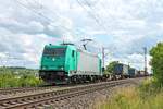 ATLU/XRAIL 185 616-0 (5611) mit dem  SREDIRAIL/MAGETRA -Containerzug nach Belgien am 02.07.2020 nörldich von Hügelheim.