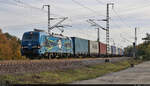 Containerzug mit 192 104-8 (Siemens Smartron) hat den Hp Magdeburg Herrenkrug durchfahren und überquert gleich die Elbe.