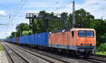 DeltaRail GmbH, Frankfurt (Oder) mit ihrer  212 001-2  (NVR:  91 80 6143 001-6 D-DELTA ) und einem Containerzug am 06.07.23 Höhe Bahnhof Dedensen-Gümmer.