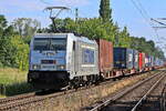 METRANS Rail s.r.o., Praha (CZ) mit 386 037-6 (NVR-Nummer: 91 54 7386 037-6 CZ-MT) und Containerzug Richtung Berlin am 25.